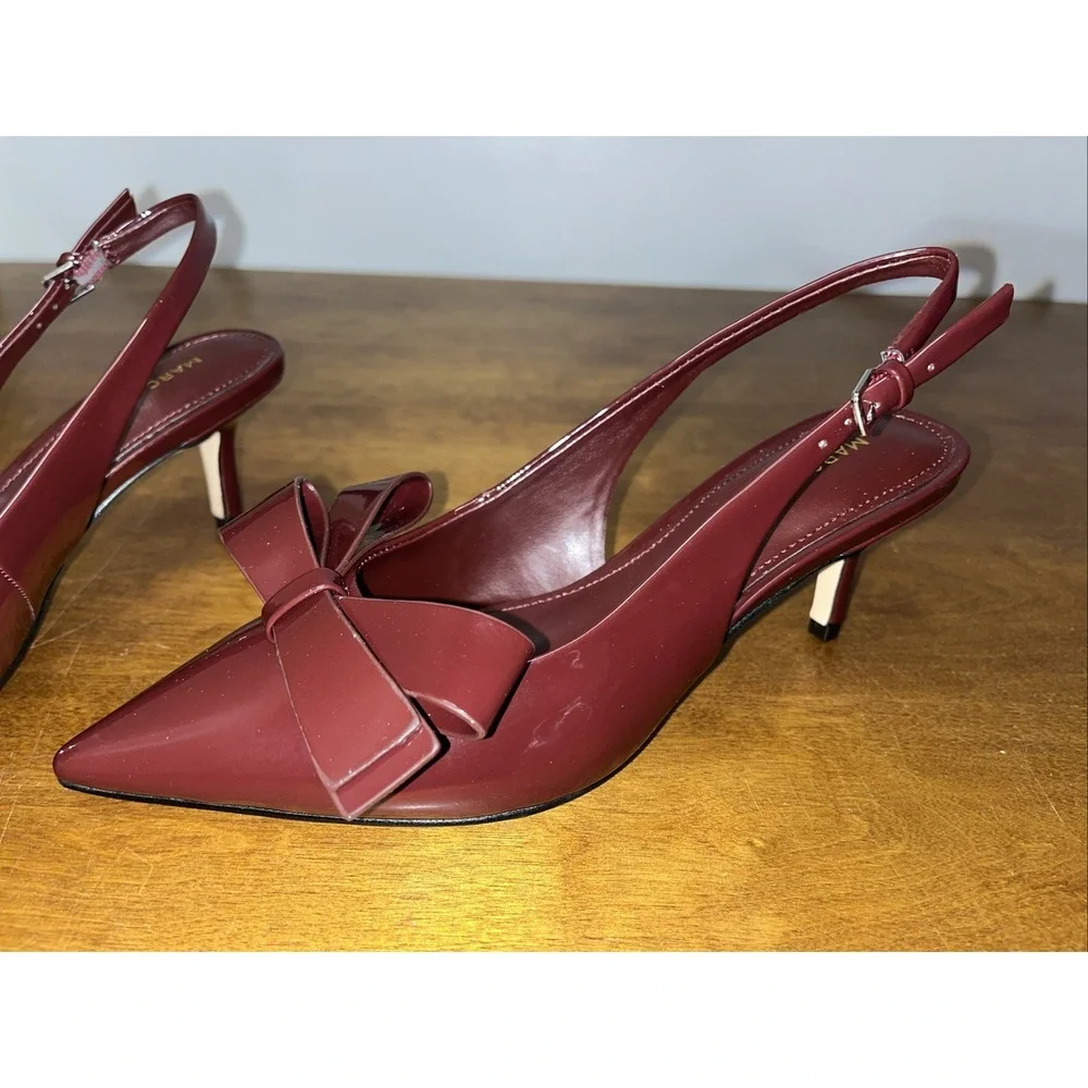Marc Fisher Dark Red Allon Sling Back Kitten Heels Sz 6.5M W/Bow Coquette New